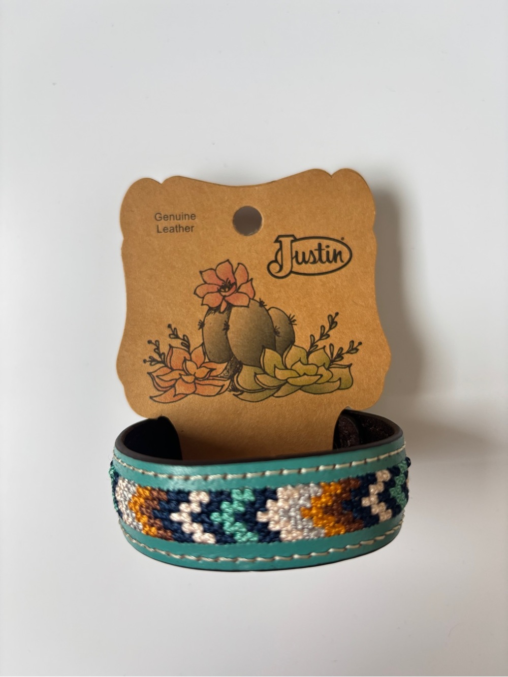 Justin Boots Turquoise and Navy Leather Cuff Bracelet